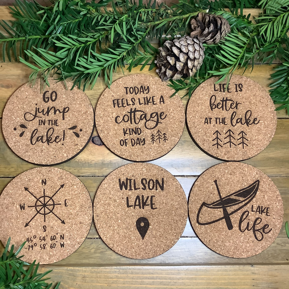 Custom Cottage Cork Coasters Lake themed coasters Custom GPS