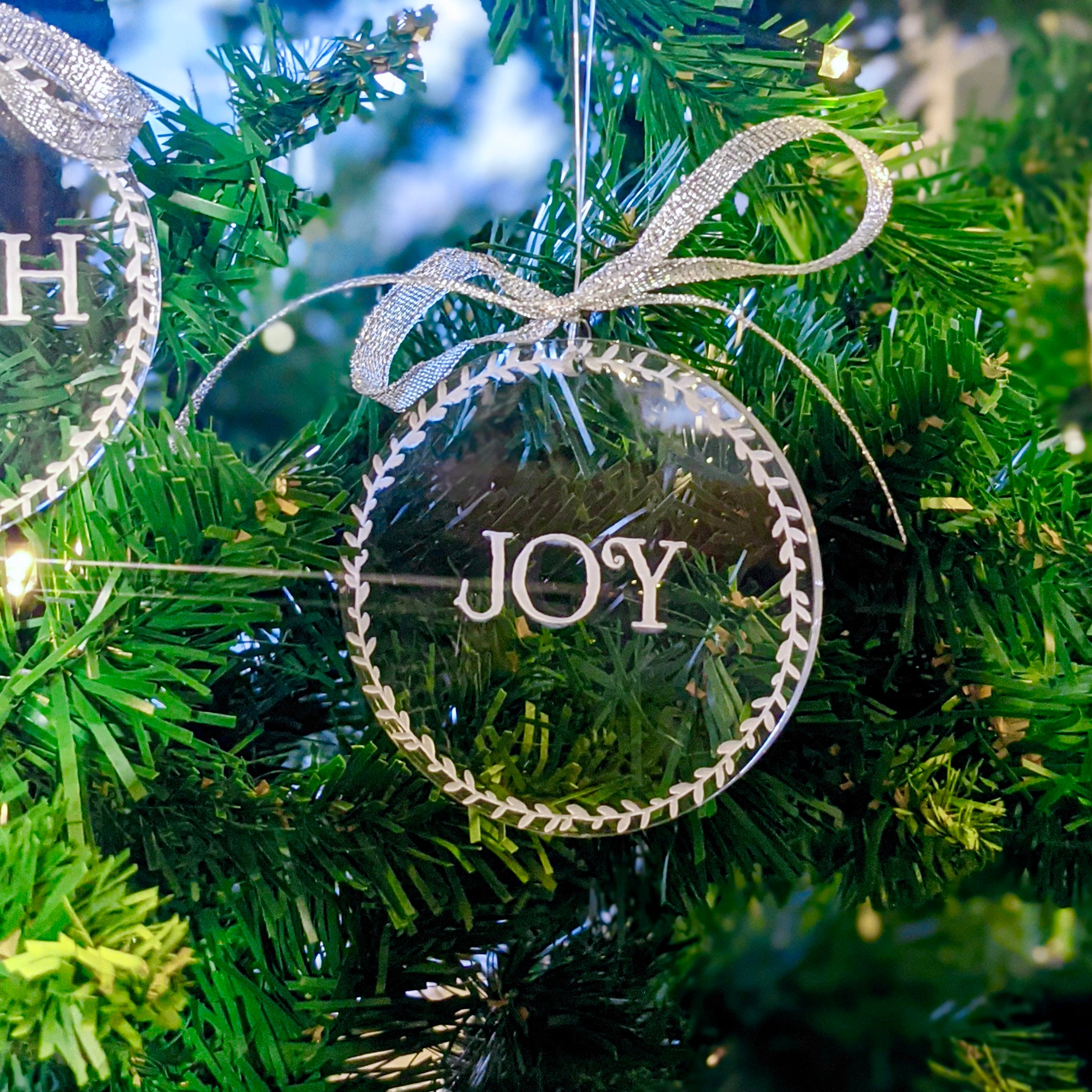 Traditional Christmas Word Ornaments, Engraved Tree Ornaments