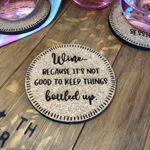 Wine themed Cork Coasters, Gifts for Wine Lovers, Wine Coasters, Grape and Wine