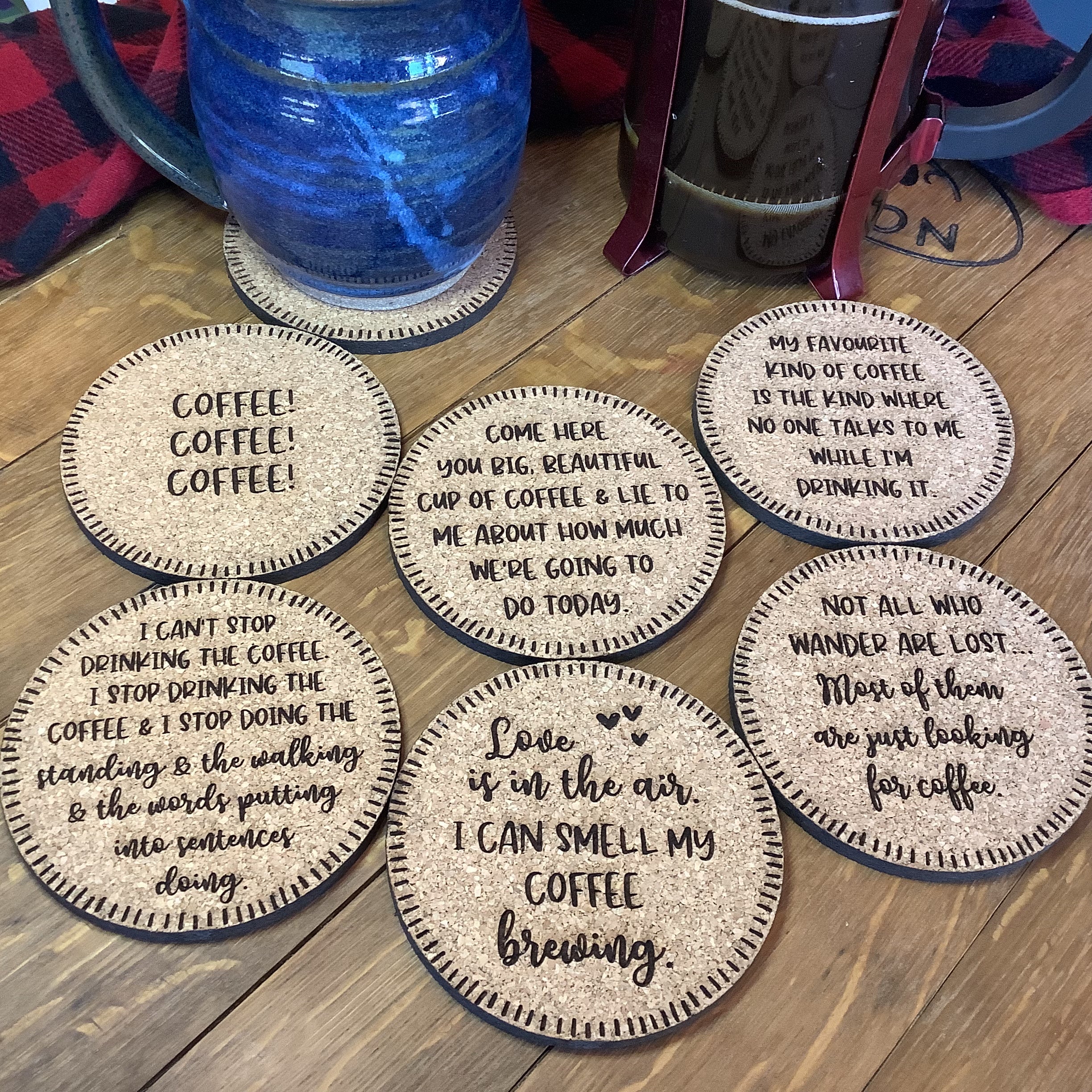 Coffee themed Cork Coasters, Gifts for Coffee Lovers, Coffee Coasters