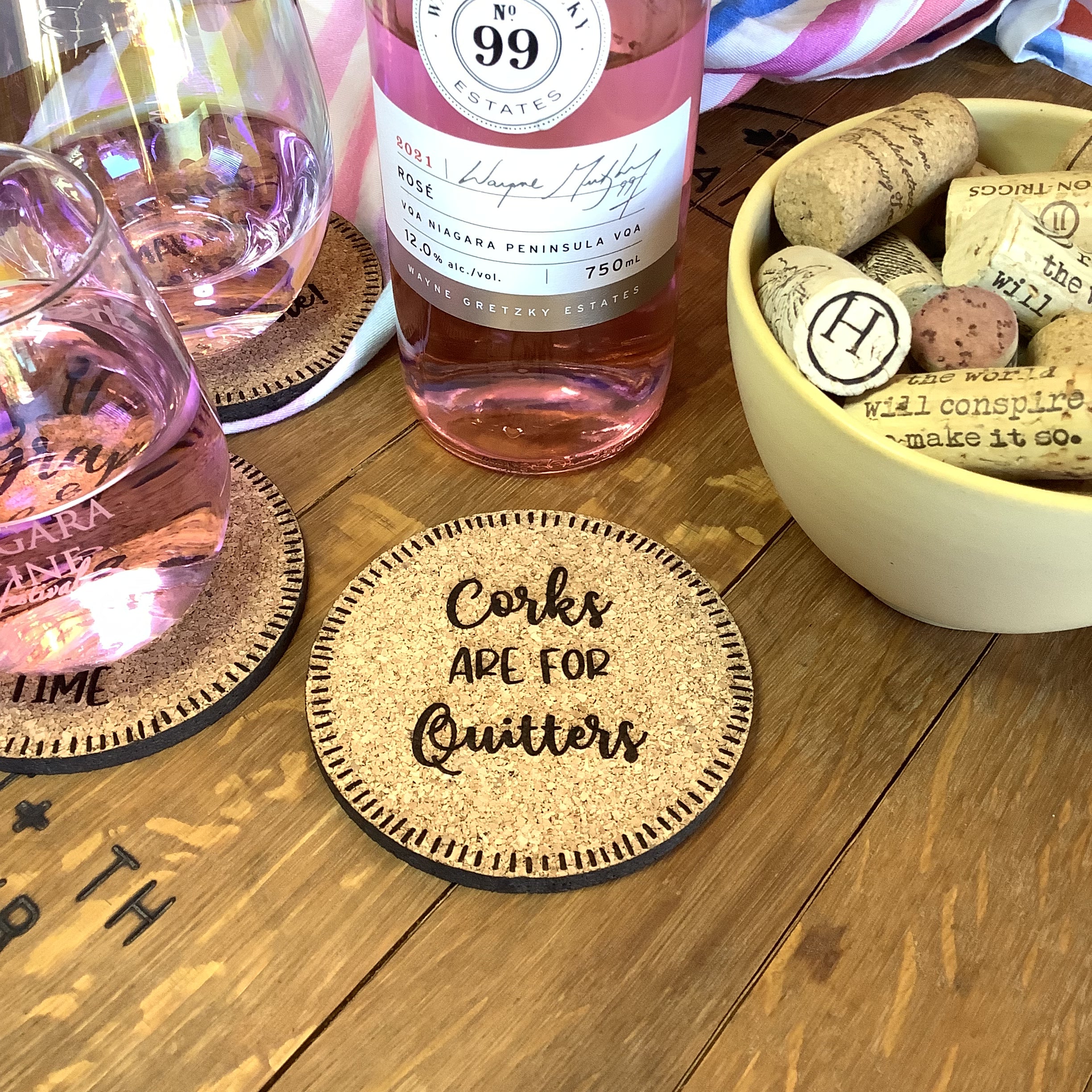 Wine themed Cork Coasters, Gifts for Wine Lovers, Wine Coasters, Grape and Wine