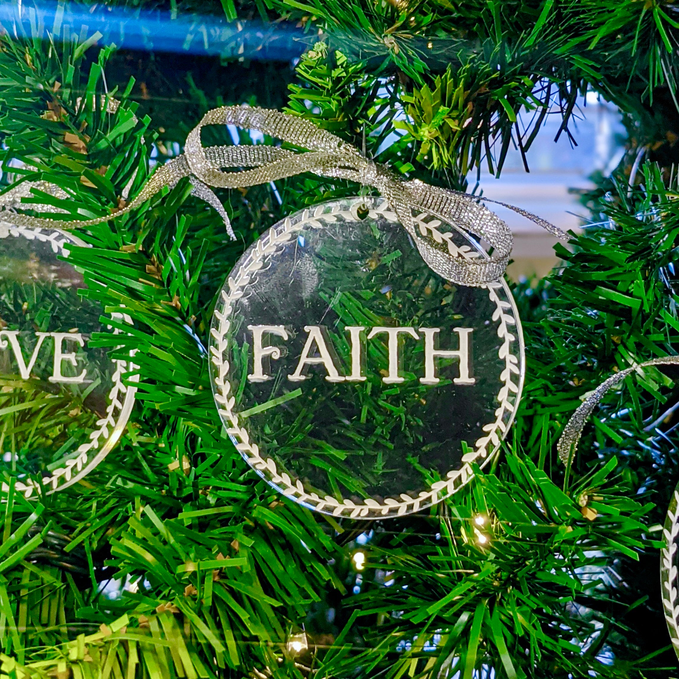 Traditional Christmas Word Ornaments, Engraved Tree Ornaments