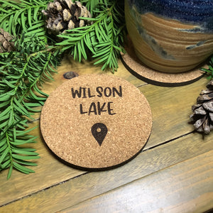 Custom Cottage Cork Coasters Lake themed coasters Custom GPS