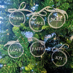 Traditional Christmas Word Ornaments, Engraved Tree Ornaments