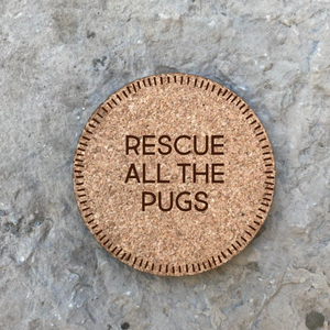 Pug Cork Coasters, Eco-friendly coasters, Pug Cork Coaster Sets, gifts for pug lovers, Pugalug Pug Rescue