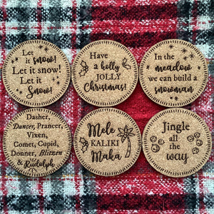 Cork Coasters, Fun Christmas Song Lyrics, Christmas themed Cork Coaster Set