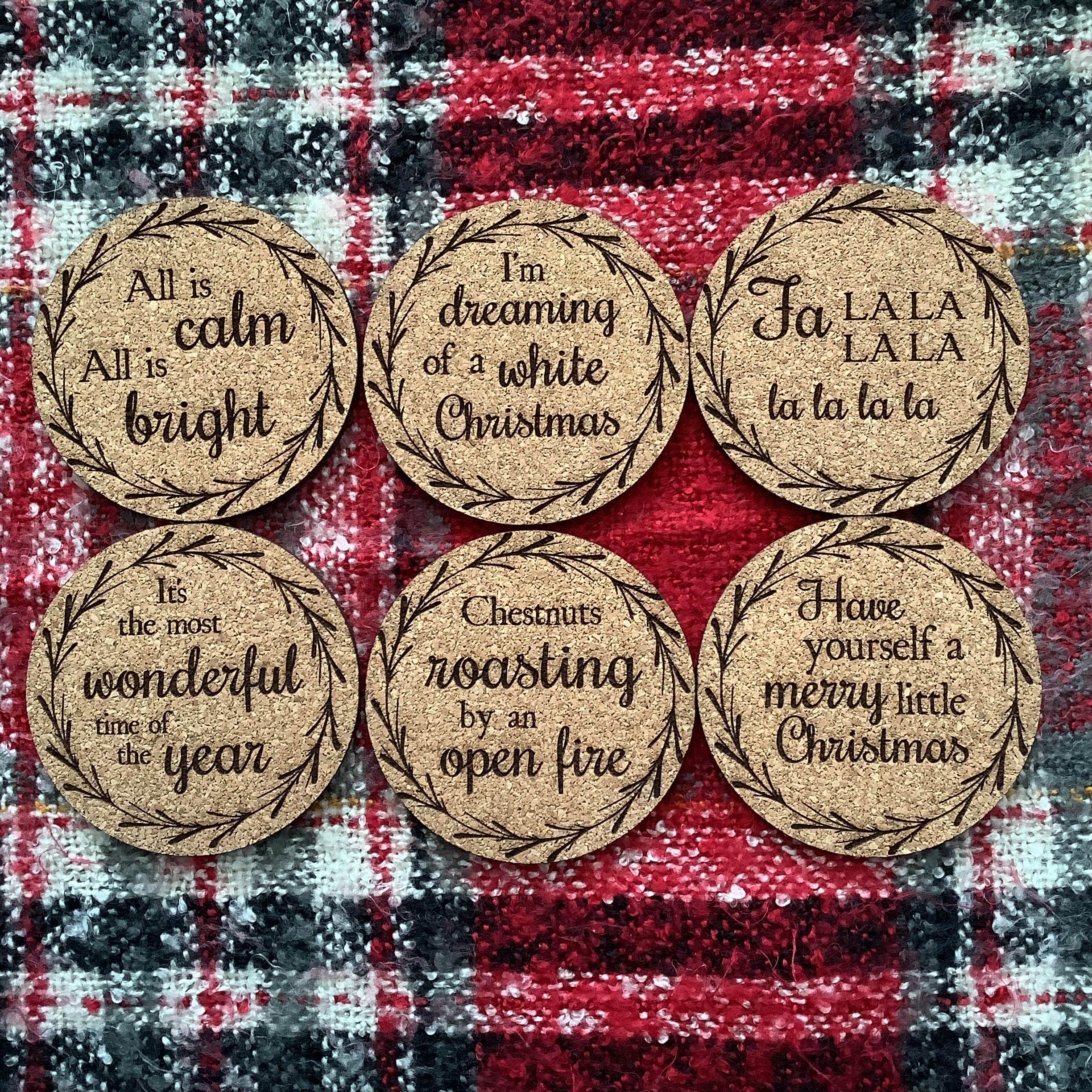 Cork Coasters, Traditional Christmas Song Lyrics, Christmas themed Cork Coaster Set