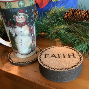 Cork Coasters, Traditional Christmas words, Christmas themed Cork Coaster Set