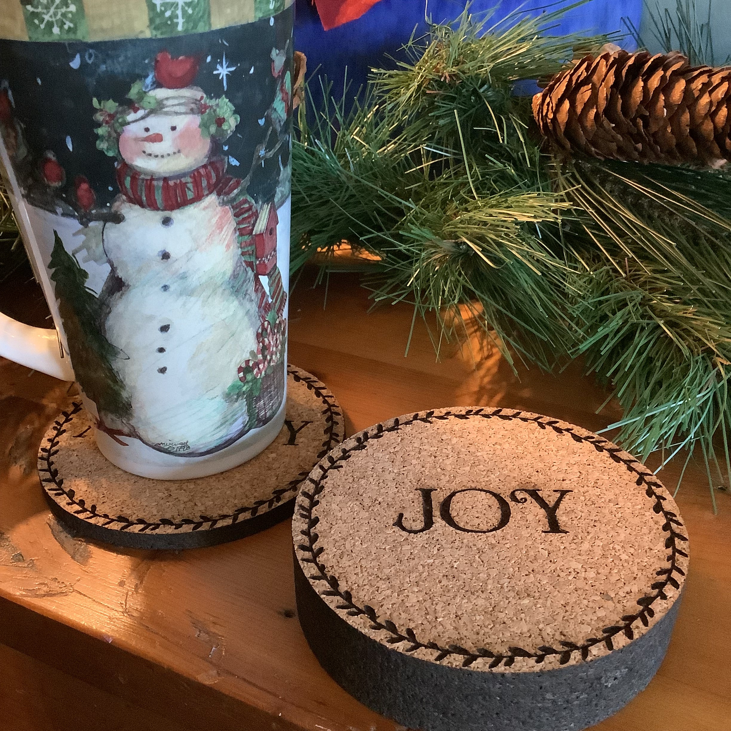 Cork Coasters, Traditional Christmas words, Christmas themed Cork Coaster Set