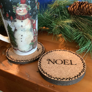 Cork Coasters, Traditional Christmas words, Christmas themed Cork Coaster Set