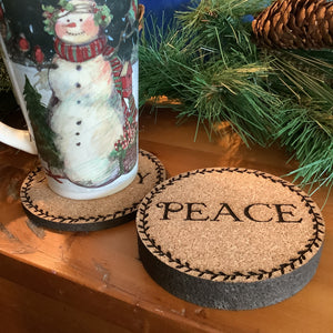 Cork Coasters, Traditional Christmas words, Christmas themed Cork Coaster Set