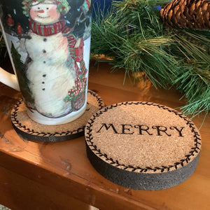 Cork Coasters, Traditional Christmas words, Christmas themed Cork Coaster Set