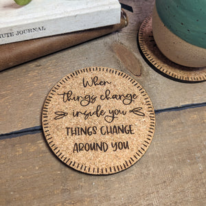 Wellness Coaster Set, Inspirational Cork Coasters, Feel-good Coasters