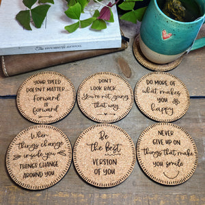 Wellness Coaster Set, Inspirational Cork Coasters, Feel-good Coasters